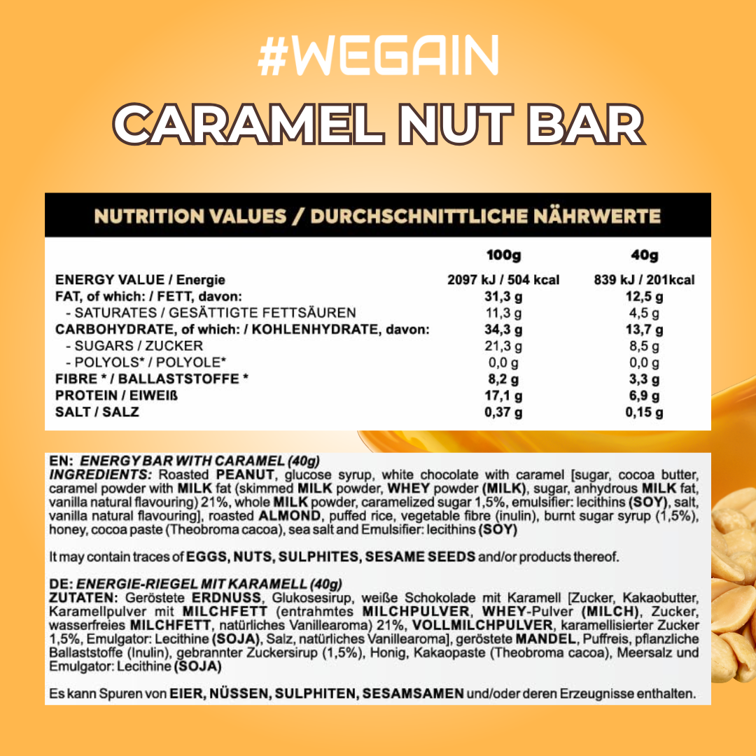 #WEGAIN Caramel Nut Bar 40g - Tray a 12 Riegel