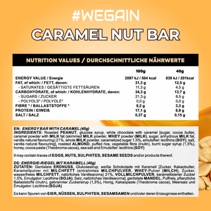 #WEGAIN Caramel Nut Bar 40g - Tray a 12 Riegel