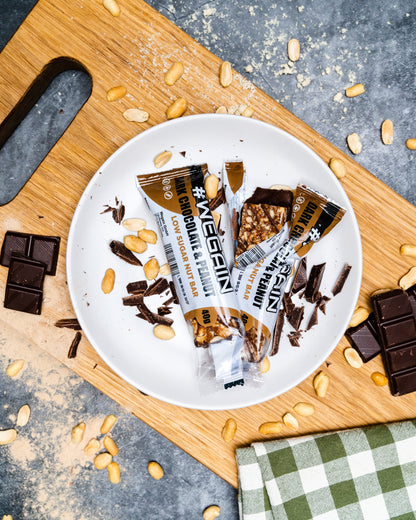 #WEGAIN Dark Chocolate & Peanut Low Sugar Nut Bar 40g - Tray a 12 Riegel