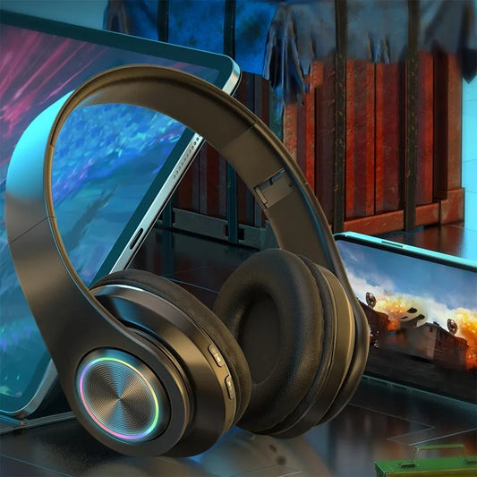 Kabellose Over-Ear-Kopfhörer – Aktive Geräuschunterdrückung, tiefe Bässe, LED-Beleuchtung, faltbares Design für Musik, Sport & Gaming