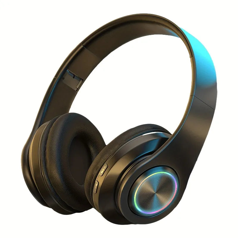 Kabellose Over-Ear-Kopfhörer – Aktive Geräuschunterdrückung, tiefe Bässe, LED-Beleuchtung, faltbares Design für Musik, Sport & Gaming